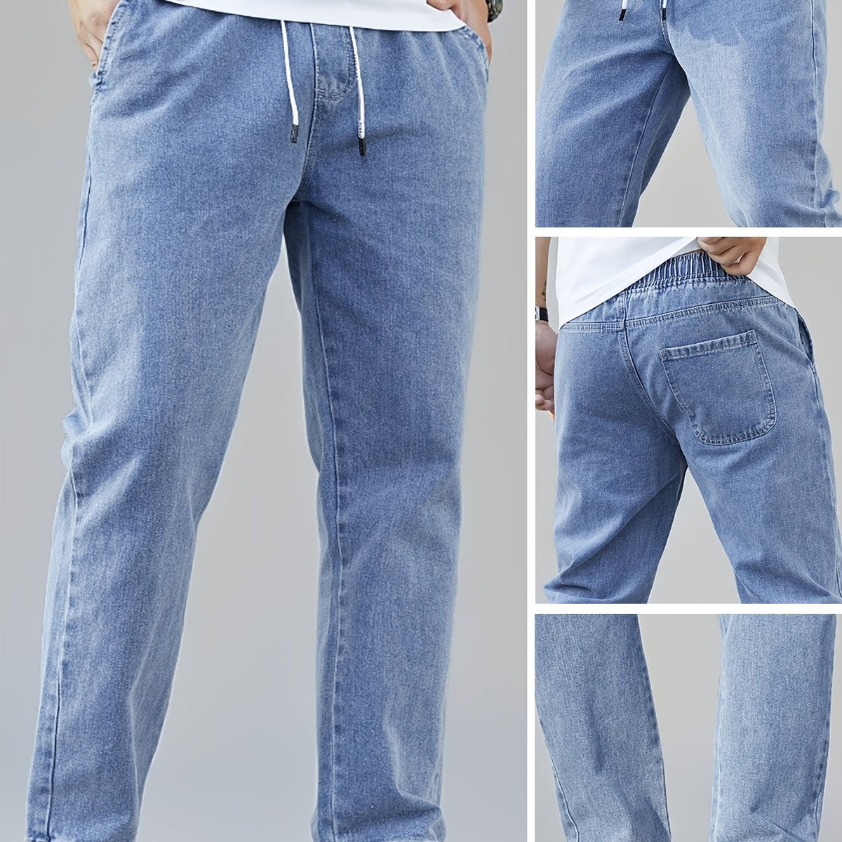 Men's Washed Drawstring Straight Leg Jeans – view 3