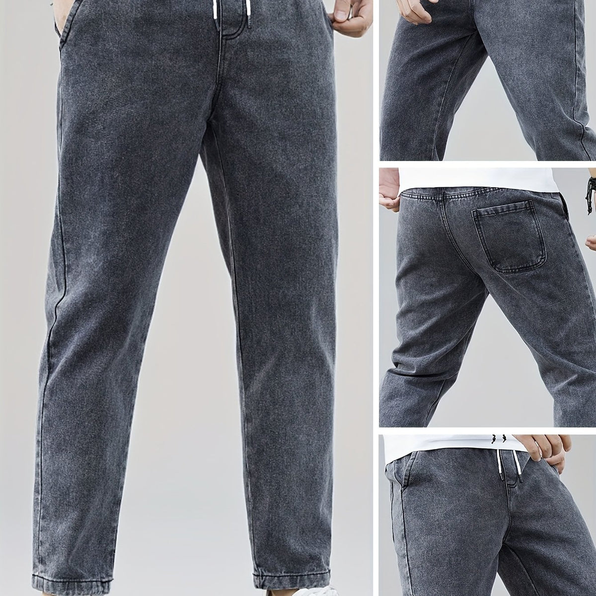 Men's Washed Drawstring Straight Leg Jeans – view 2