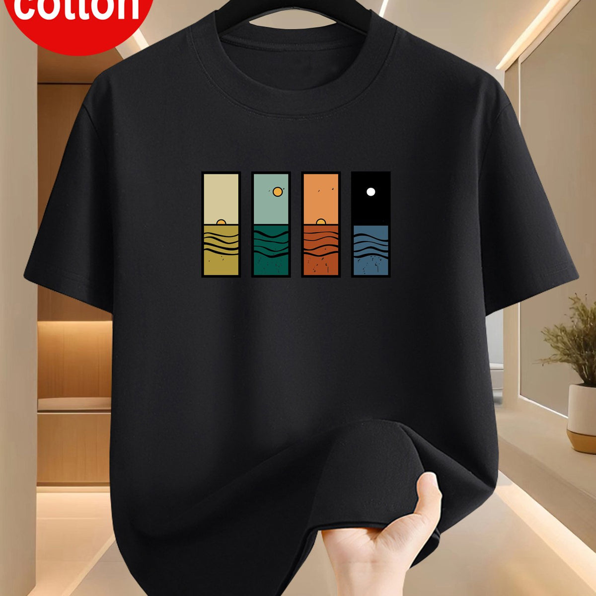 Men's Sunrise & Waves Print Cotton T-Shirt – view 3