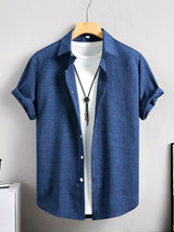 Men's Solid Short Sleeve Button-Up Shirt