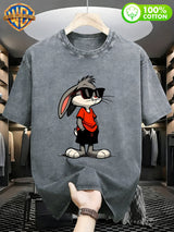 Men's Glasses Bunny Print Loose Cotton T-Shirt
