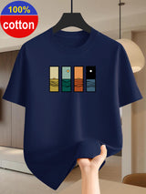 Men's Sunrise & Waves Print Cotton T-Shirt