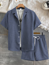 Men's Lapel Shirt & Drawstring Shorts Lounge Set