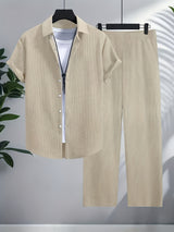 Men's Check Short Sleeve Shirt & Long Pants Set