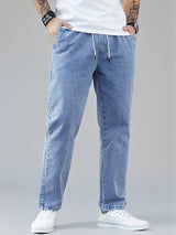 Men's Washed Drawstring Straight Leg Jeans