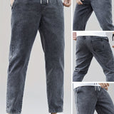 Men's Washed Drawstring Straight Leg Jeans – view 2