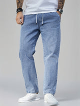 Men's Washed Drawstring Straight Leg Jeans – view 7