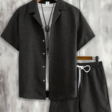 Men's Lapel Shirt & Drawstring Shorts Lounge Set – view 4
